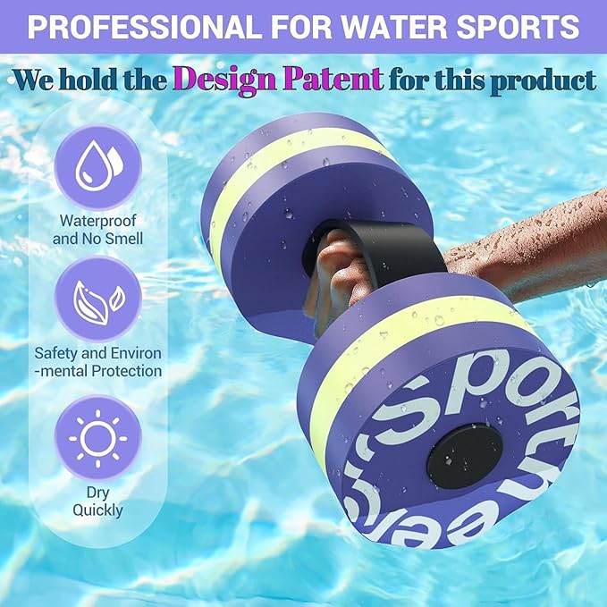 Sportneer Water Weights Aquatic Exercise Dumbbells Water Dumbbell Aerobics Workouts Set of 2 EVA Foam Pool Weights Dumbbells Set Aqua Fitness Barbells Equipment for Water Aerobics Weight Loss