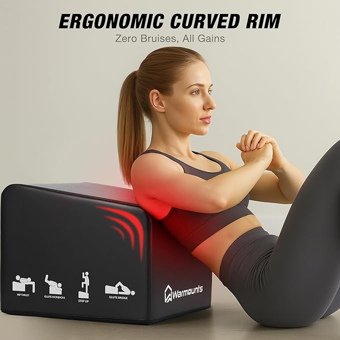 WARMOUNTS Hip Thrust Bench, Multi-Functional Hip Thrust Machine for Strength Training, Glute Bridge Box with Handle, Non-Slip Pad and Smooth Rim Design, for Home and Gym, 700LB Load Capacity