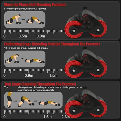Abdomina Roller Workout Exerciser Equipment , Automatic rebounds Abdominal Wheel , Abdominal Roller Machine with Knee Pad for Abdominal Core Strength Training , Home Gym Fitness for Men Women(Red)