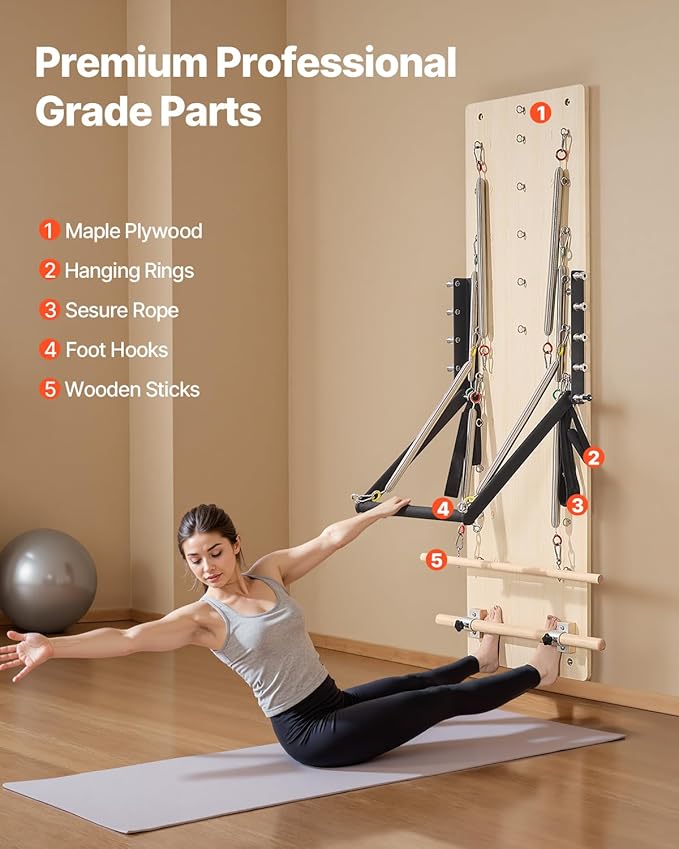 VEVOR Pilates Reformer Accessories for Home Gym, Include Reformer Box/Chair/Spine Corrector/Wall Mounted Machine/Jump Board/Foldable & Dual Resistance Springs