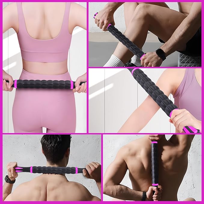 Muscle Roller Stick for Athletes, Massage Roller Stick, Lymphatic Drainage and Liposuction Massage Roller, Relieves Muscle Soreness, Trigger Points, for Physical Therapy and Recovery (Purple & Black)