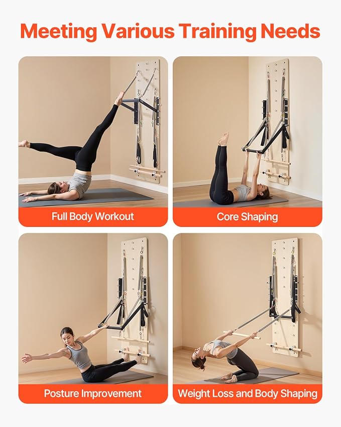 VEVOR Pilates Reformer Accessories for Home Gym, Include Reformer Box/Chair/Spine Corrector/Wall Mounted Machine/Jump Board/Foldable & Dual Resistance Springs