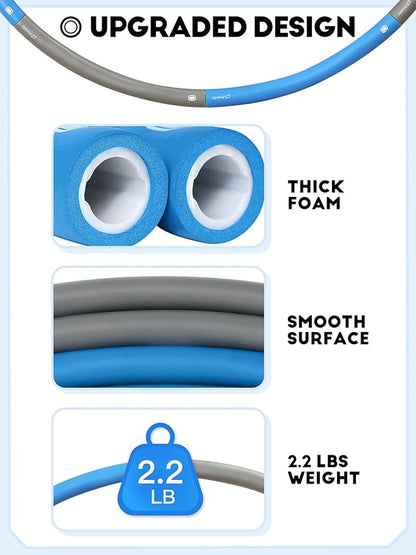Weighted Exercise Hoop for Adults, 2.2lb Detachable Fitness Hoop, Adjustable Hoop with Jump Rope, Tape Measure and Carry Bag, Home Gym Workout