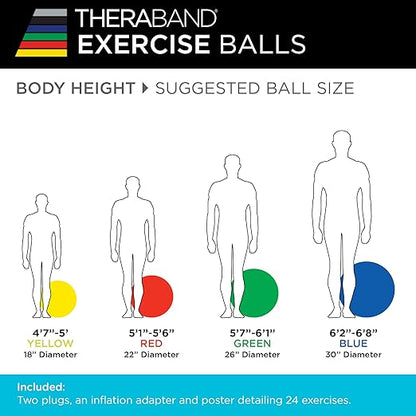 THERABAND Pro Series Exercise Ball, 26" Green Stability Trainer for 5'7"–6'1" Users, Anti-Burst Yoga & Pilates Ball, Balance & Core Trainer, For Athletes Fitness at Gym & Home