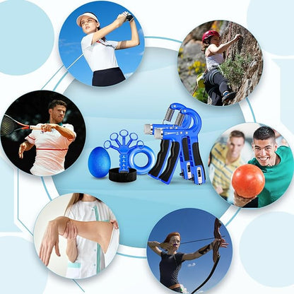 Grip Strength Trainer(5 Pack) with Finger Exerciser, Hand Grip Strengthener, Finger Stretcher,Grip Ring & Stress Relief Ball for Muscle Building and Injury Recover with Carry Bag