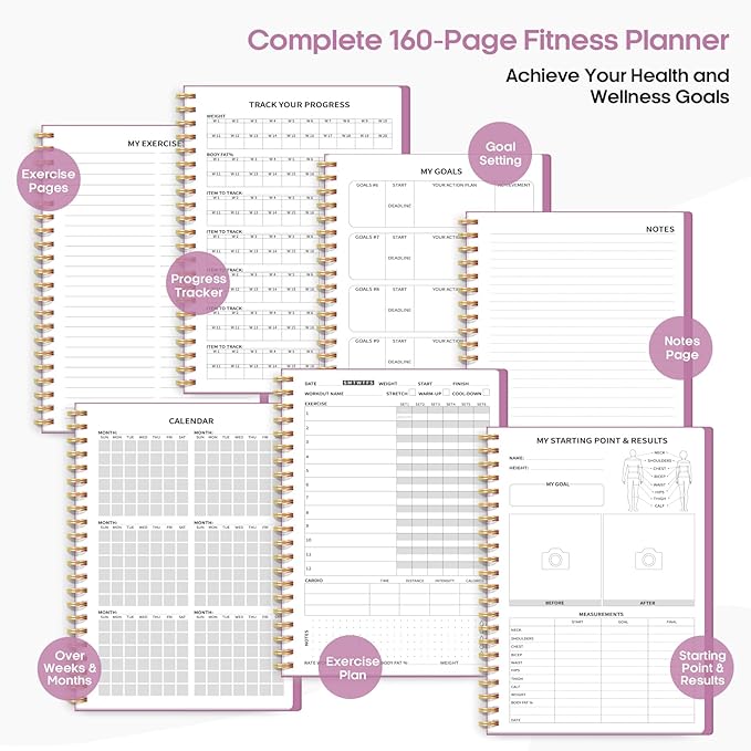 Fitness Workout Journal for Women & Men, A5(5.5" x 8.2") Workout Log Book Planner for Tracking, Progress, and Achieving Your Wellness Goals-Purple