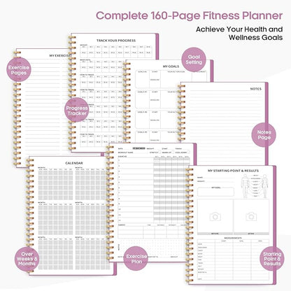 Fitness Workout Journal for Women & Men, A5(5.5" x 8.2") Workout Log Book Planner for Tracking, Progress, and Achieving Your Wellness Goals-Purple