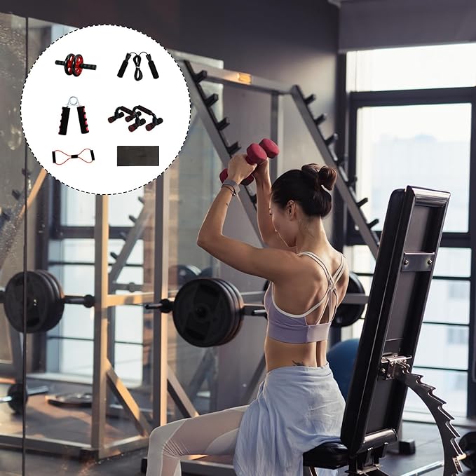 Abdominal Wheel Roller Set, Red Dual-wheel Exercise Roller with 7pcs Core Training Kit, Unisex Ab Workout Equipment for Home Fitness and Strength Training