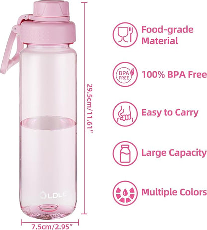 OLDLEY 32 oz Water Bottle, Sports Tritan Water Bottle with Carry Handle and Spout Lid, Leakproof & BPA Free Large Water Bottles for Home,Travel, School, Outdoors, Gym,Pink