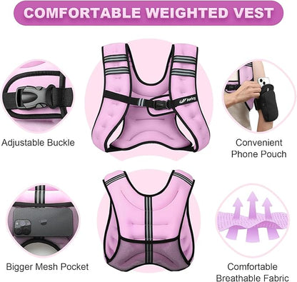 Weighted Vest Woman 5lb/8lb/10lb/12lb/15lb/20lb/25lb/30lb Weight Vest for Women Men, Rucking Vests with Reflective Stripe for Running Workout Walking Strength Training Weight Loss Fitness Weightlifting