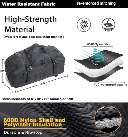 Travel Duffle Bag Backpack for Men - Large Tactical Bags Weekender Gym Bag for Overnight Traveling Military Workout Deployment Sports (Black, 25L)