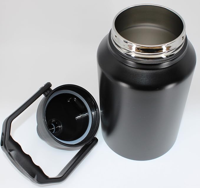 64 Ounce Half Gallon Insulated Water Bottle, Large Capacity Vacuum Flask with Handgrip (Black)