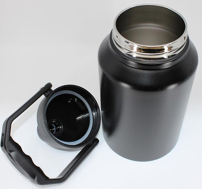64 Ounce Half Gallon Insulated Water Bottle, Large Capacity Vacuum Flask with Handgrip (Black)