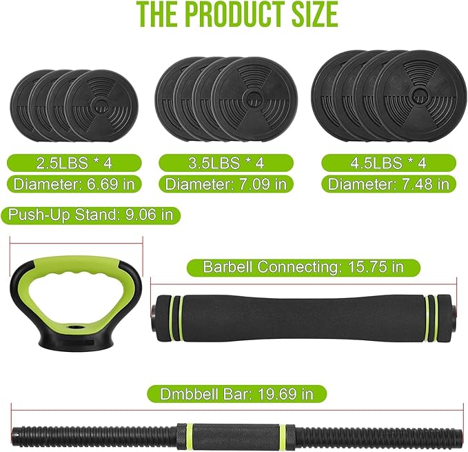 Adjustable Weight Set 44/88Lbs, 4-in-1 Dumbbell Set and Barbell Weight Set for Home Gym, Converts to Kettlebell & Push-Up Stand, Free Weights Dumbbells Set for Men & Women Full Body Workout