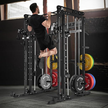RitFit M1 Pro Smith Machine with Cable Crossover System, Multi-Function Squat Rack Power Cage for Home Gym, Power Rack and Packages