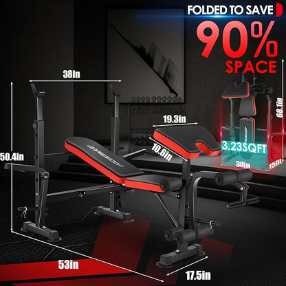 OPPSDECOR 900LBS All in One Weight Bench Set with Squat Rack Adjustable Workout Bench with Leg Developer Preacher Curl Rack Fitness Strength Training Bench for Home Gym