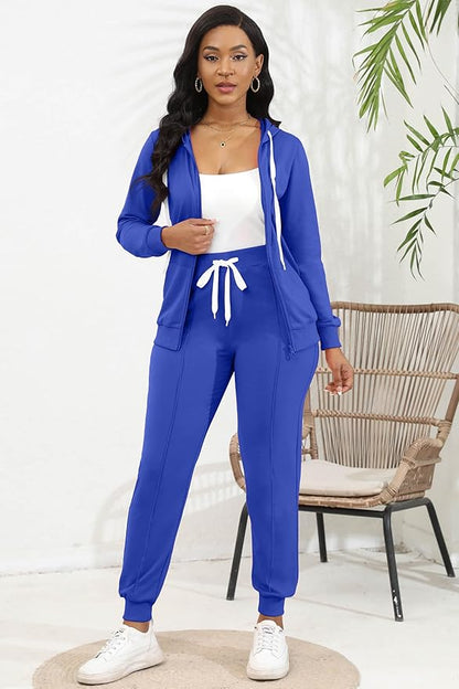 CLOCOR Track Suits for Women Set - Casual 2 Piece Outfits Sweatsuit Pocket Hoodies Long Sleeve with Patchwork Pants Set