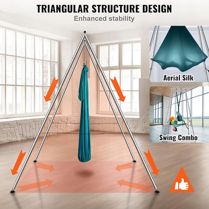 VEVOR Yoga Stand Frame, Max 441-551 lbs Load Swing Stand, Triangular Structure Aerial Rig, Aerial Silk Stands with Yoga Hammock, Standard & Height-Adjustable Version