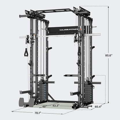 Major Fitness Drone MAX V Smith Machine with Weight Stacks, All-in-One Home Gym Squat Rack--2500LB Capacity, Dual LAT Pull-Down Systems & Cable Crossover Machine, Heavy-Duty Full-Body Workout Machine