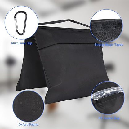 2 Pack Sand Bags, Black Sand Bags for Weight, Heavy Duty Sandbags for Umbrella Base, Photography Video Equipment, Light Tripod, Fishing Chair, Sports, Backdrop Stand, Camping, Tent