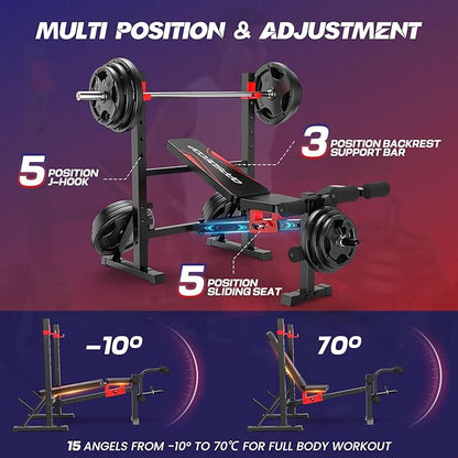 OPPSDECOR 900 LBS Weight Bench Set with Squat Rack, Adjustable Bench Press Set with Leg Extension and Leg Curl, Foldable Flat/Incline/Decline Workout Bench for Home Gym