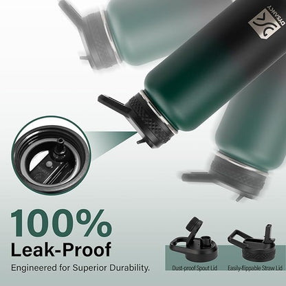 Insulated Water Bottle | Thickened Stainless Steel Vacuum Metal | Portable Sports Water Jug for Gym and Hiking with Straw, Carrier Bag, Handle Strap | BPA-Free 32 oz