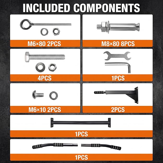 Pull Up Bar Wall Mounted - Multifunctional Wall Mounted Pull Up Bar for Home Gym, Workout Strength Training Equipment, Chin-Up Bar with 2 Suspension Anchors, Fits 16" & 24" Studs