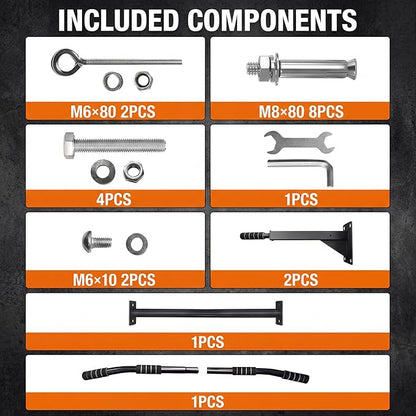 Pull Up Bar Wall Mounted - Multifunctional Wall Mounted Pull Up Bar for Home Gym, Workout Strength Training Equipment, Chin-Up Bar with 2 Suspension Anchors, Fits 16" & 24" Studs