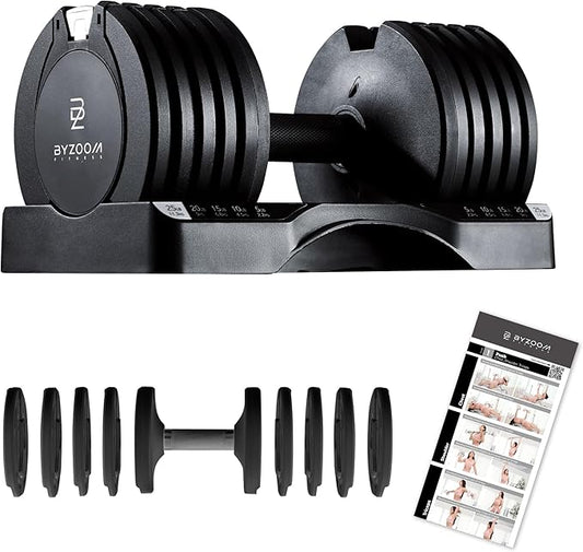 BYZOOM FITNESS Pure Series Adjustable Dumbbell - 12.5/25/27.5/75lb - ONE UNIT OR PAIR(check QTY before purchase) - 5-in-1/ 10-in-1 / 21-in-1 Flexible Hand Weights for Home Gym, Strength Training & Fitness Workouts, White OR Black