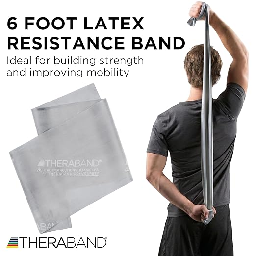 THERABAND Professional Latex Resistance Bands, Individual 6 Ft Elastic Band for Upper & Lower Body Exercise, Physical Therapy, Pilates, At-Home Workouts, 6 Foot, Silver, Super Heavy, Level 7
