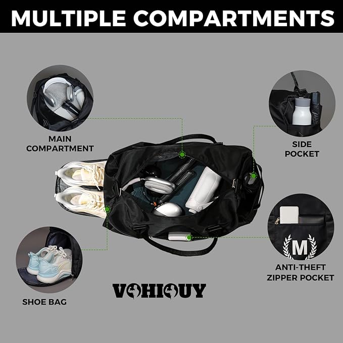 Gifts for men - Gym Bag for Men - Fitness Workout Sports Travel Duffle Bag with Wet Pocket & Shoes Compartment Father's day, Birthday or Anniversary for Men, Z, Jet Black, GG100