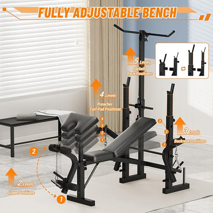 Adjustable Weight Bench for Home Gym, Multi-Function Strength Training Bench with Foldable Design, Heavy-Duty Steel Frame, Incline Decline Flat Positions, Full Body Workout Equipment