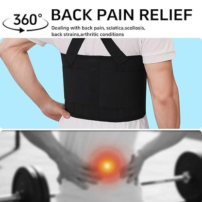 Work Back Brace for Men and Women Shoulder Straps Pain Relief Lower Support Belt With Suspenders Adjustable Workout Warehouse Heavy Lifting Safety Protection Construction Moving Black Large