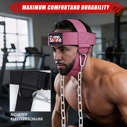 Fitness Neck Head Harness Trainer for Men and Women, Neck Exerciser with 29" Heavy Duty Steel Chain for Safely Lifting, Adjustable Neoprene Neck Exerciser for Weight Lifting, Home and Gym Use