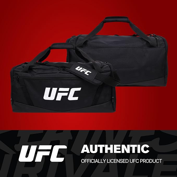UFC Gym Bag, 22 Inch Carry On Large Travel Duffel Bag for Men and Women, Shoe Compartment, MMA Workout Equipment and Sports Accessories, Black