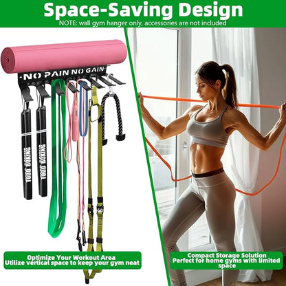 Home Gym Accessories Organization Storage Rack Equipment For Home 8 Hook Wall Hanger Display Gear Barbells Resistance Bands Jump Ropes Lifting Belt Hanger Accessories Hardware Included