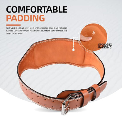 Leather Weight Lifting Belt, 4”& 6”Padded Lumbar Back Support, 10 Adjustable Holes, Gym Weight Belt Ideal for Deadlift, Powerlifting, Bodybuilding and Squat