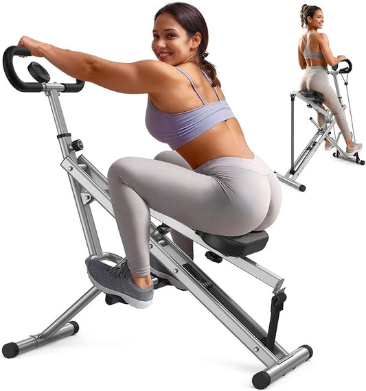 Sportsroyals Squat Machine, Squat Assist Rower for Glutes and Thighs, Foldable Exercise Equipment w/ Four Adjustable Resistance for Home, Full Body Workout Machine
