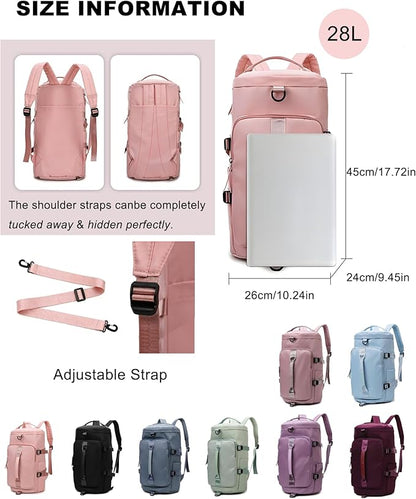 ZUEVI 3 In 1 Backpack Travel Duffle Bag for Men Women with Wet Pocket and Shoe Compartment Waterproof Gym Backpacks for Weekender Sports Training Yoga (Light Blue)