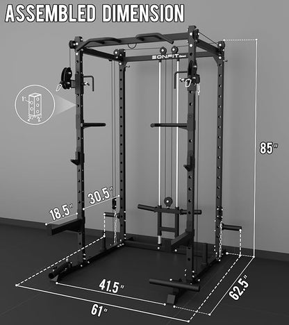 Eonfit E2 Power Cage，1500LB Squat Rack with Cable Crossover System.Multi-Function Power Rack for Home Gum.All-in-One Squat Rack with More Training Attachments