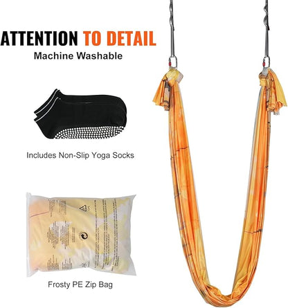 VEVOR Aerial Silk & Yoga Swing, Aerial Yoga Hammock Kit with 100gsm Nylon Fabric, Full Rigging Hardware & Easy Set-up Guide, Antigravity Flying for All Levels Fitness Bodybuilding