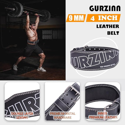 9mm Leather Fitness Weight Lifting Belt for Women&Men with 4 Inches Padded Lumbar Support for Power Lifting Workout & Squats Exercise
