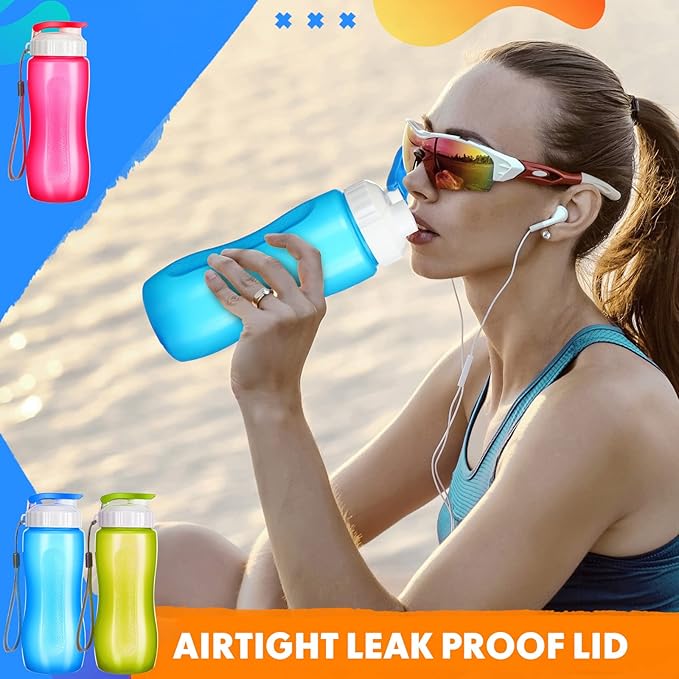 Rtteri 20 Pcs Water Bottle 17 oz Plastic Leakproof Drink Flip Top with Handle Strap, Multicolor Sports Bulk for Cycling Camping Hiking Gym Yoga Fitness