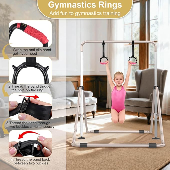 SHIWEI Gymnastics Bar for Kids, Foldable Gymnastic Bar with 5 Adjustable Height, Expandable Training Equipment for Indoor/Outdoor