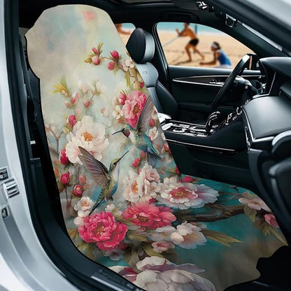 Bulopur Floral Hummingbird Car Seat Towel Cover After Beach Gym Workout Running Swimming Non-Slip Highly Absorbent Yoga Towel for Women Girly Auto Accessories