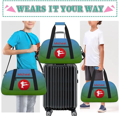 Personalized Martial Art Bag Duffel Bag for Boys Girls, Custom Taekwondo Karate Bag for Travel Weekender Practice Gradient Blue