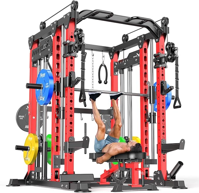 Multi-Purpose Squat Rack,Smith Machine Weight Rack Set with Cable Crossover System, Home Gym Power Racks, Power Racks and Packages