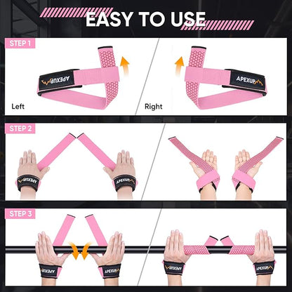APEXUP Weight Lifting Straps for Weightlifting, Lifting Wrist Straps Gym, Deadlift Strap, Anti Slip Silicone Weightlifting Strap Men Women Powerlifting, Strength Training
