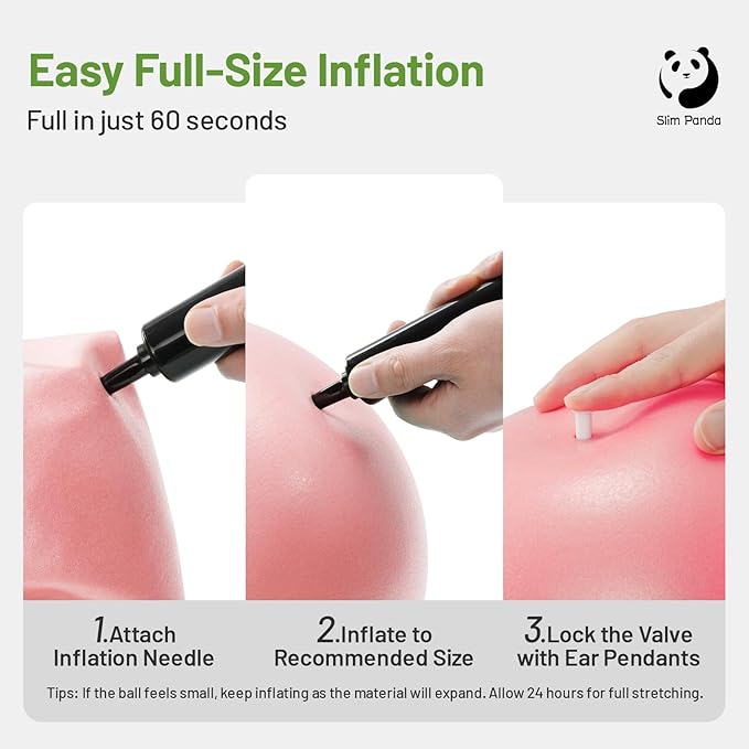 Slim Panda Pilates Ball, 9 Inch Small Exercise Ball, Anti Burst Mini Yoga Ball for Stability, Workout, Barre, Core Strength, Physical Therapy, Balance, Stretching
