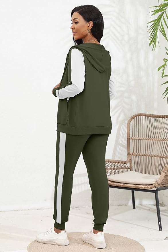 CLOCOR Track Suits for Women Set - Casual 2 Piece Outfits Sweatsuit Pocket Hoodies Long Sleeve with Patchwork Pants Set